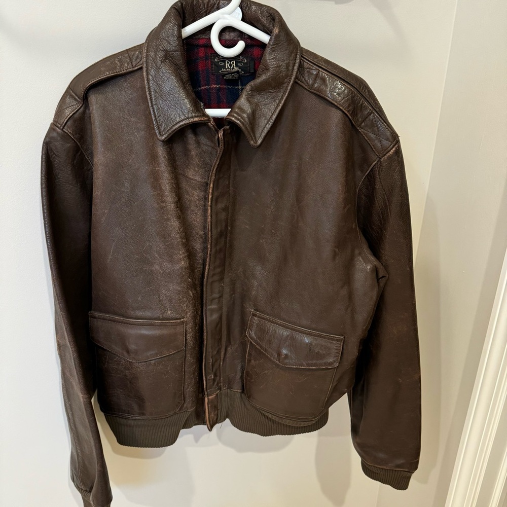 Men’s Medium Vintage Leather Ralph Lauren Bomber coat